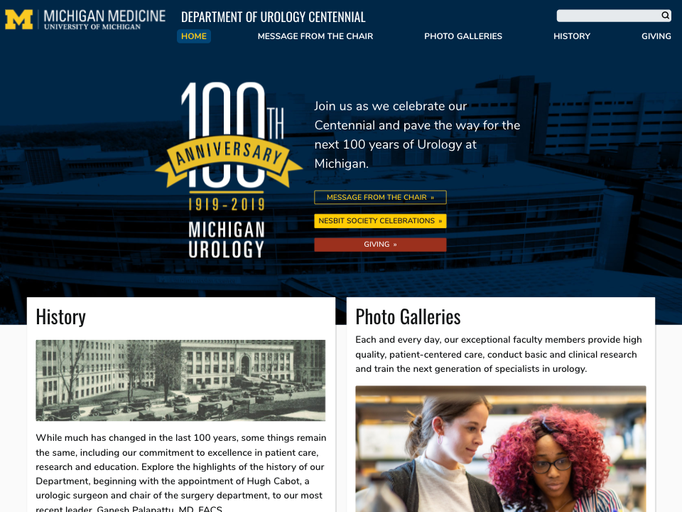 Michigan Urology 100th Anniversary home page